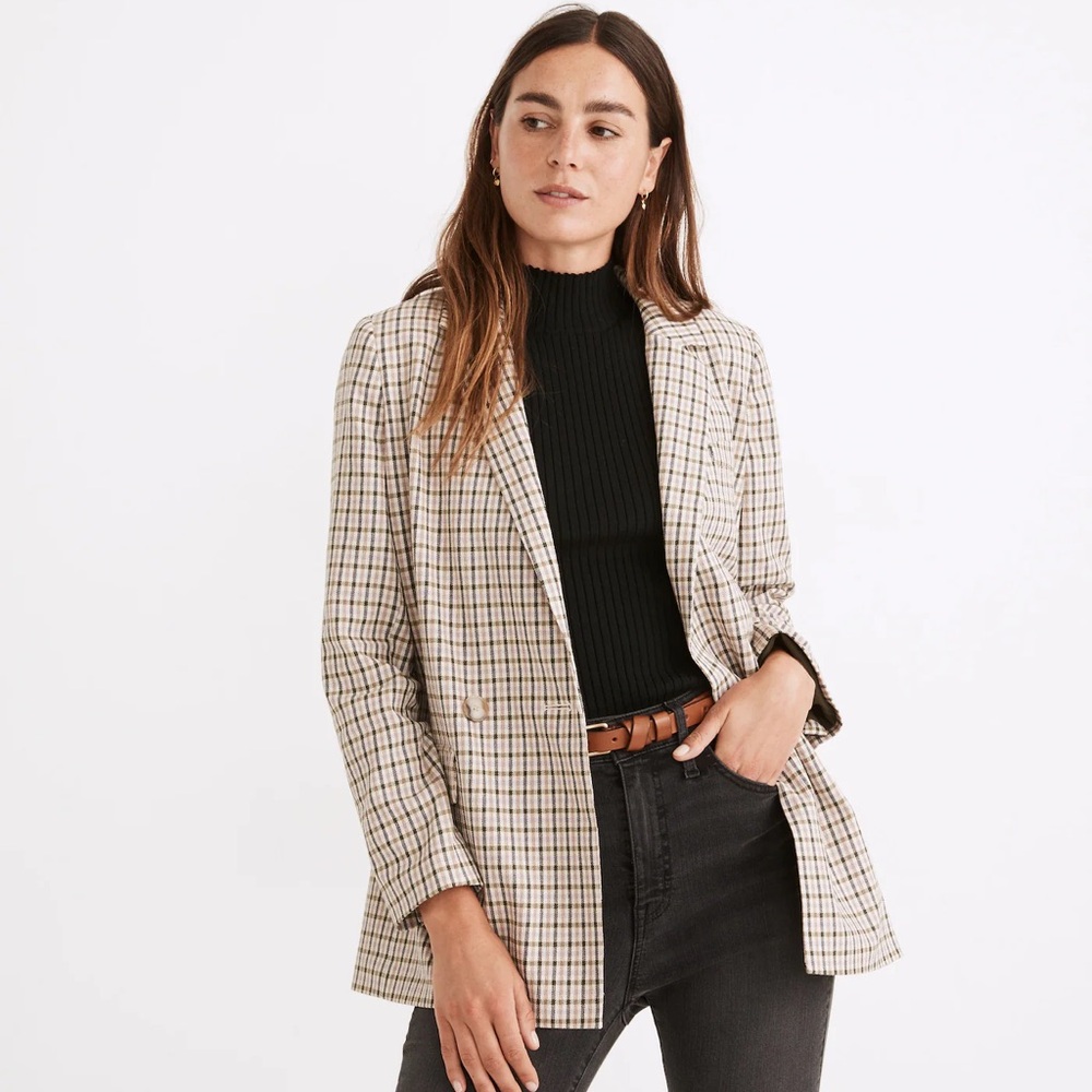 Madewell Small Plaid Double-Breasted Blazer